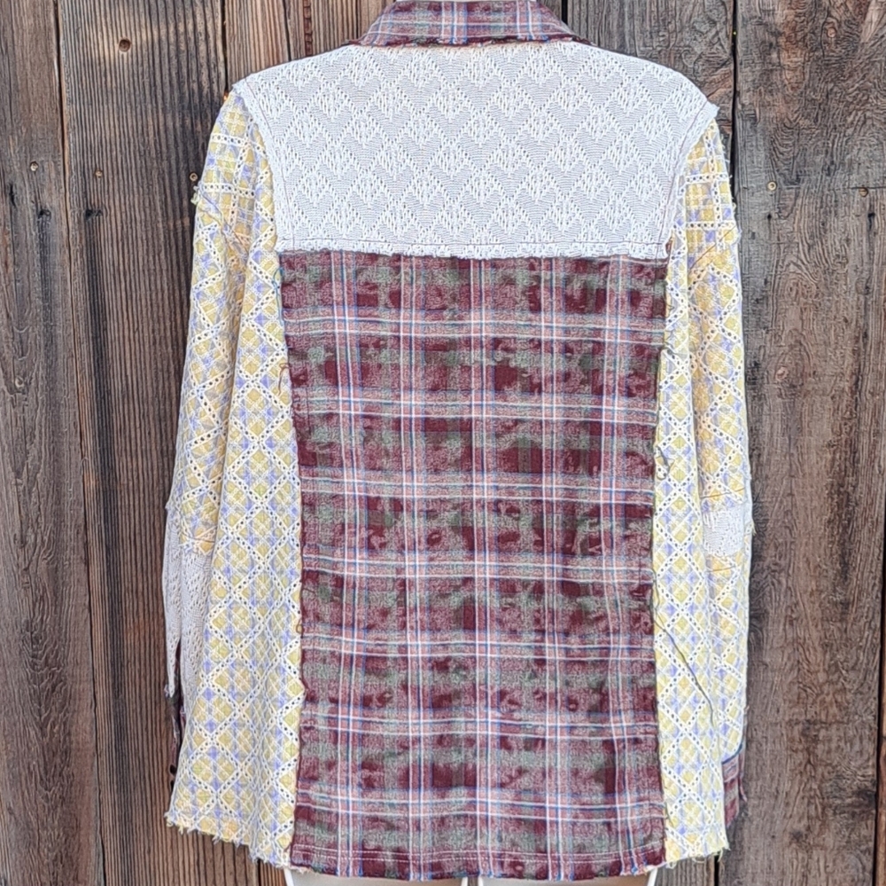 Pol Patchwork Plaid Lace Studded Shacket Oversize… - image 2